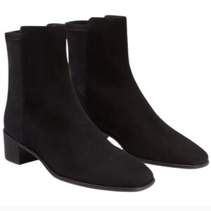 Stuart Weitzman City Block Square Toe Suede Ankle Bootie Black 9